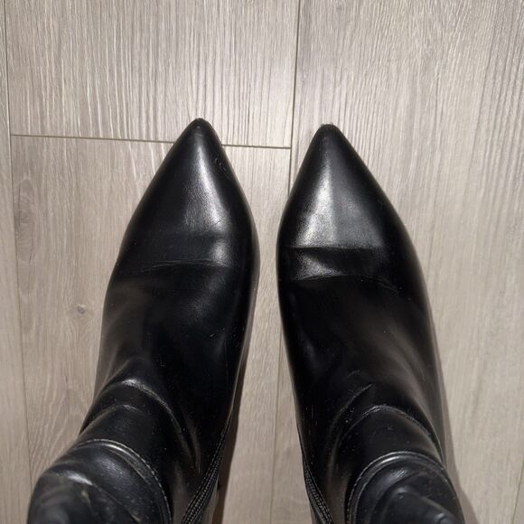 Women’s Black Faux Leather Knee High Boots –Side Zip, Block Heel, Size US10 UK 8 - Picture 2 of 2